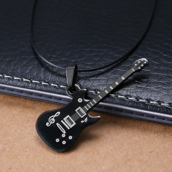 NEW Rocking ELECTRIC GUITAR Pendant & Short Necklace - FENDER BLACK SILVER - Picture 9 of 15